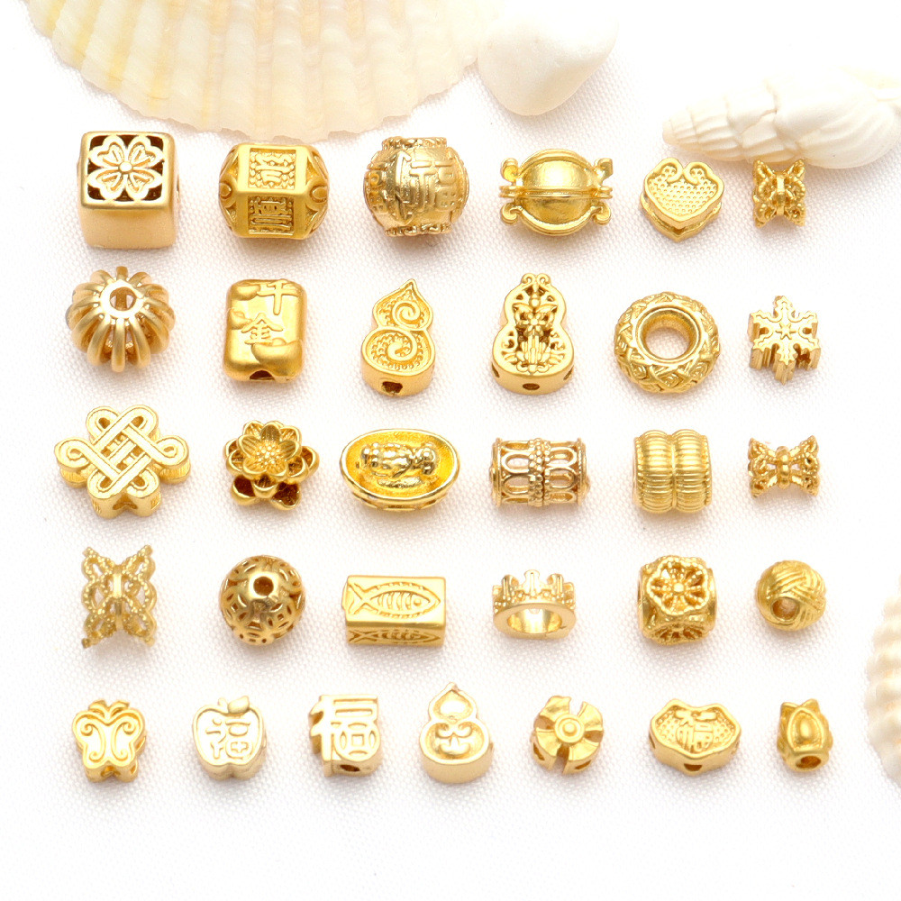 (50 harga) Manik-manik pengawet warna emas kuno, baki bunga bulat pengatur jarak manik-manik gelang 