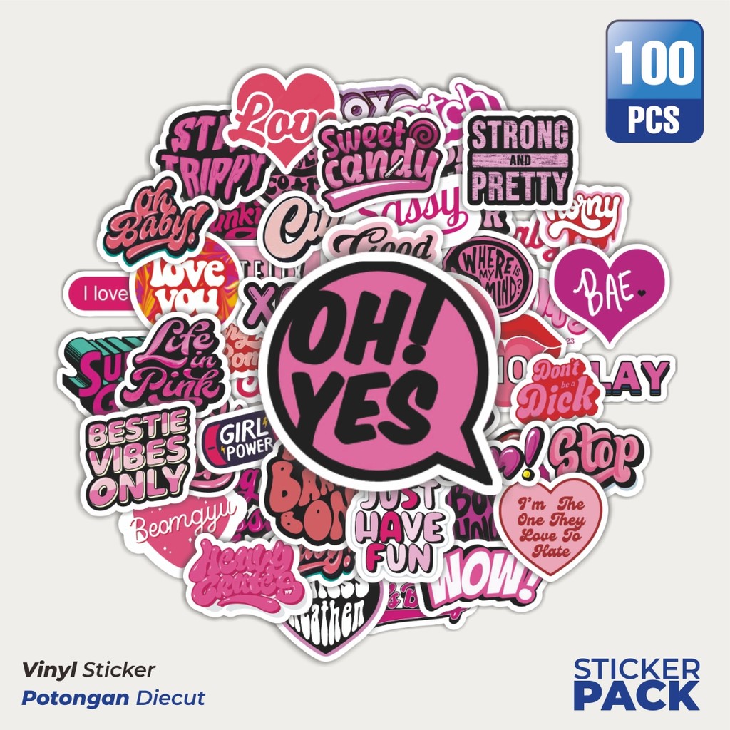 

MURAH 100 PCS Stiker Aesthetic Pink Y2K Waterproof Aesthetic- Untuk Laptop, Motor, dan Helm - Paper Stationery Pack