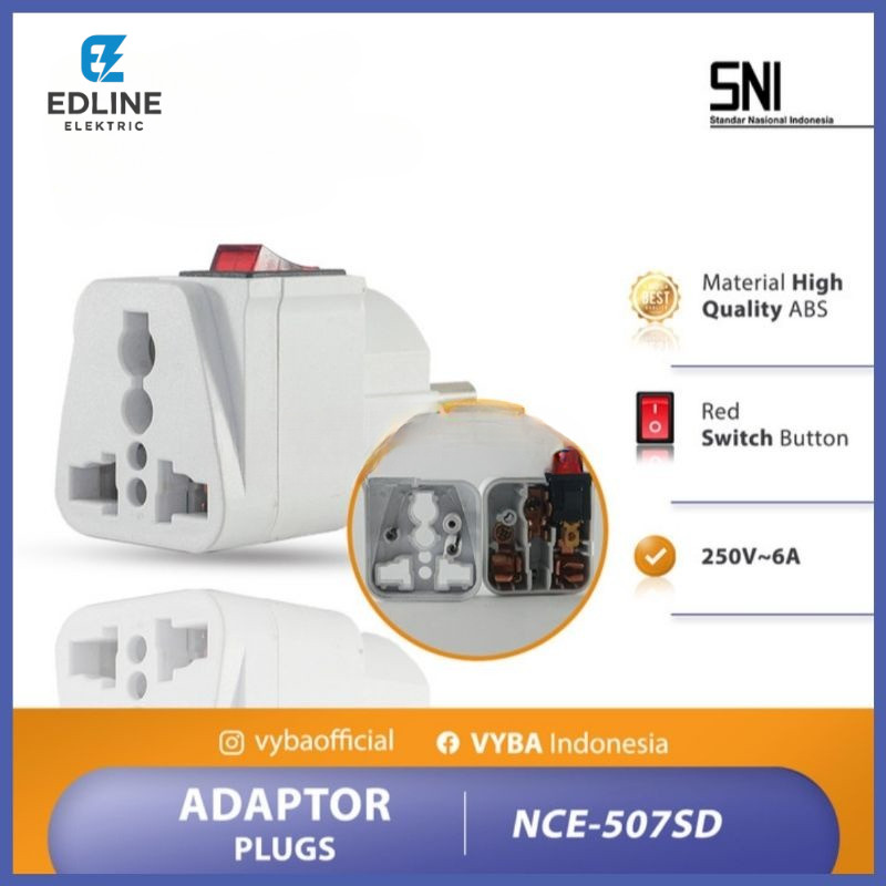 Adaptor Travel Universal Saklar On/Off Vyba T Wanpro + Switch Vyba - Tee Wanpro + Switch Vyba - Over