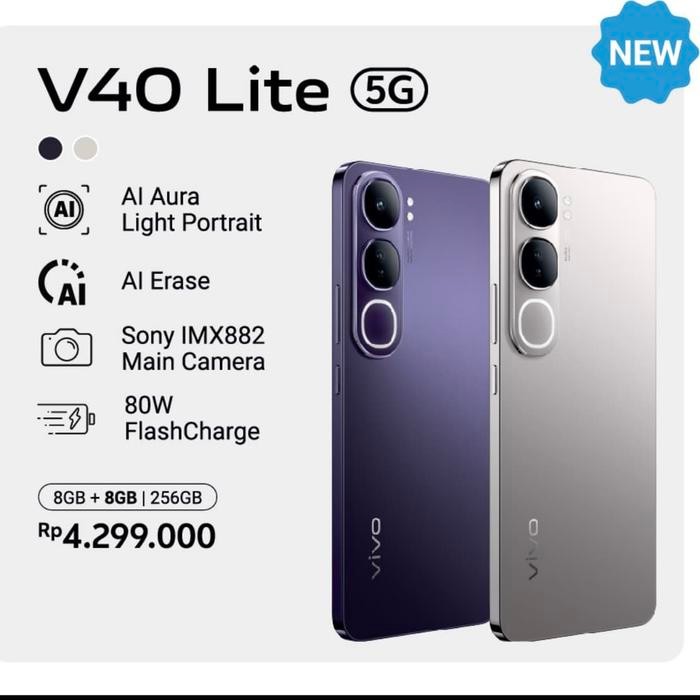 Vivo V40 Lite 5G AI Aura Light Snapdragon 4 Gen 2 80W FlashCharge Hp Vivo Terbaru 2024 Garansi Resmi