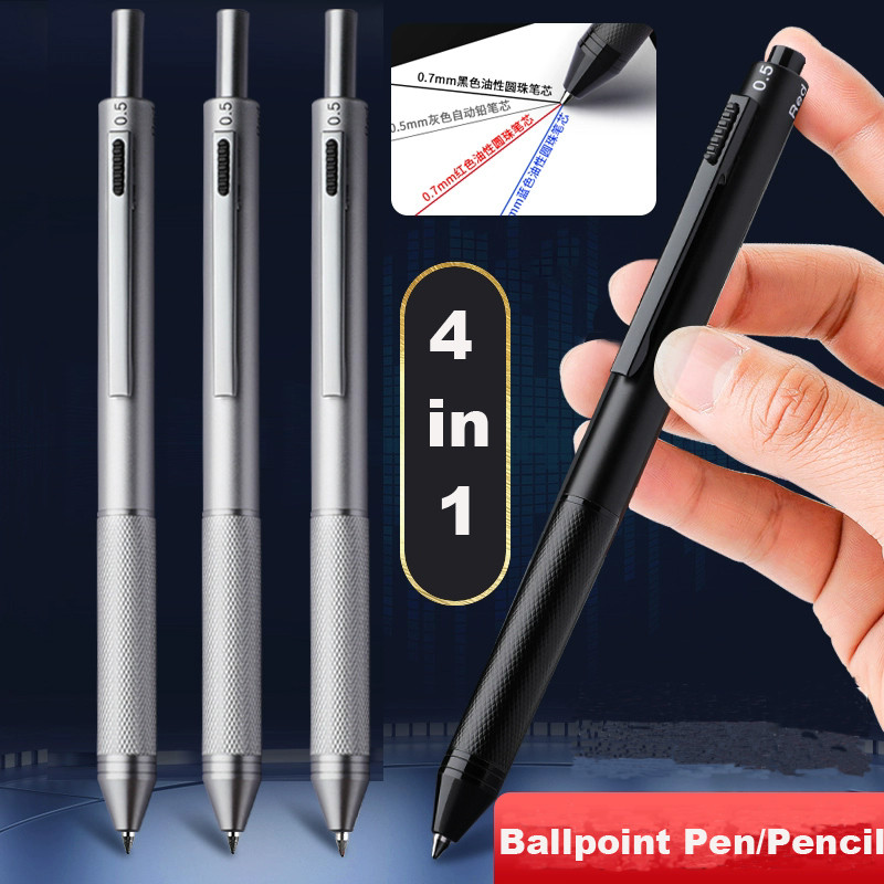 

4 In 1 Multicolor Metal Ballpoint Pens 3 Colors Ball Pen 1 Mechanical Pencil For School Office Writing Supplies Stationery