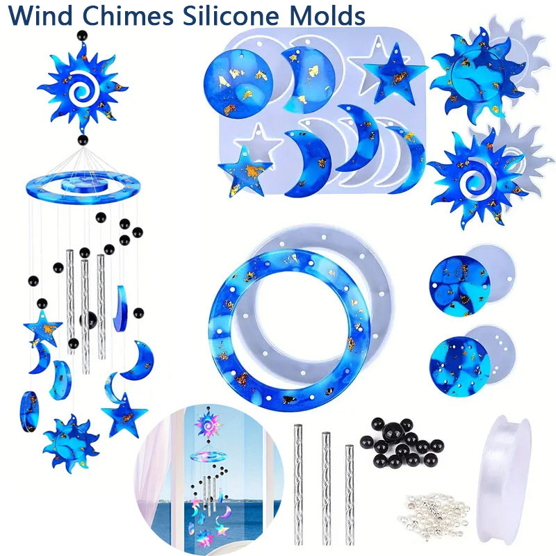 

1 Set Sun Moon Star Wind Chimes Silicone Molds Kit Epoxy Resin Wind Chime Casting Mold For DIY Wind Bell Keychain Pendants