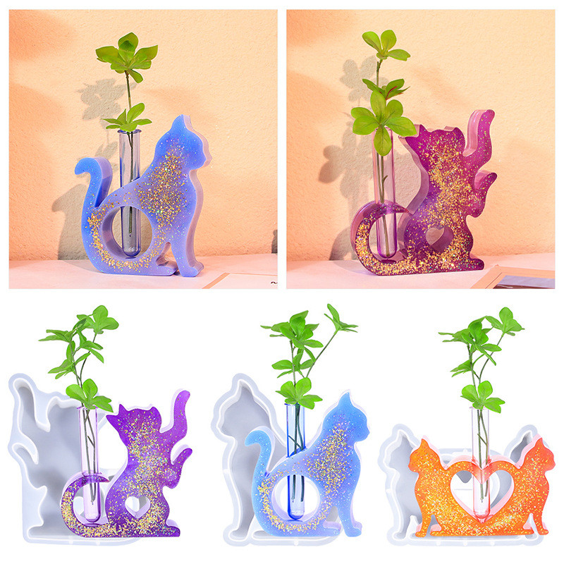 

Cat Shaped Resin Molds Vase Silicone Epoxy Resin Mold for Plant Station Resin Casting Vase Tubes for Hydroponic Plants Flowers
