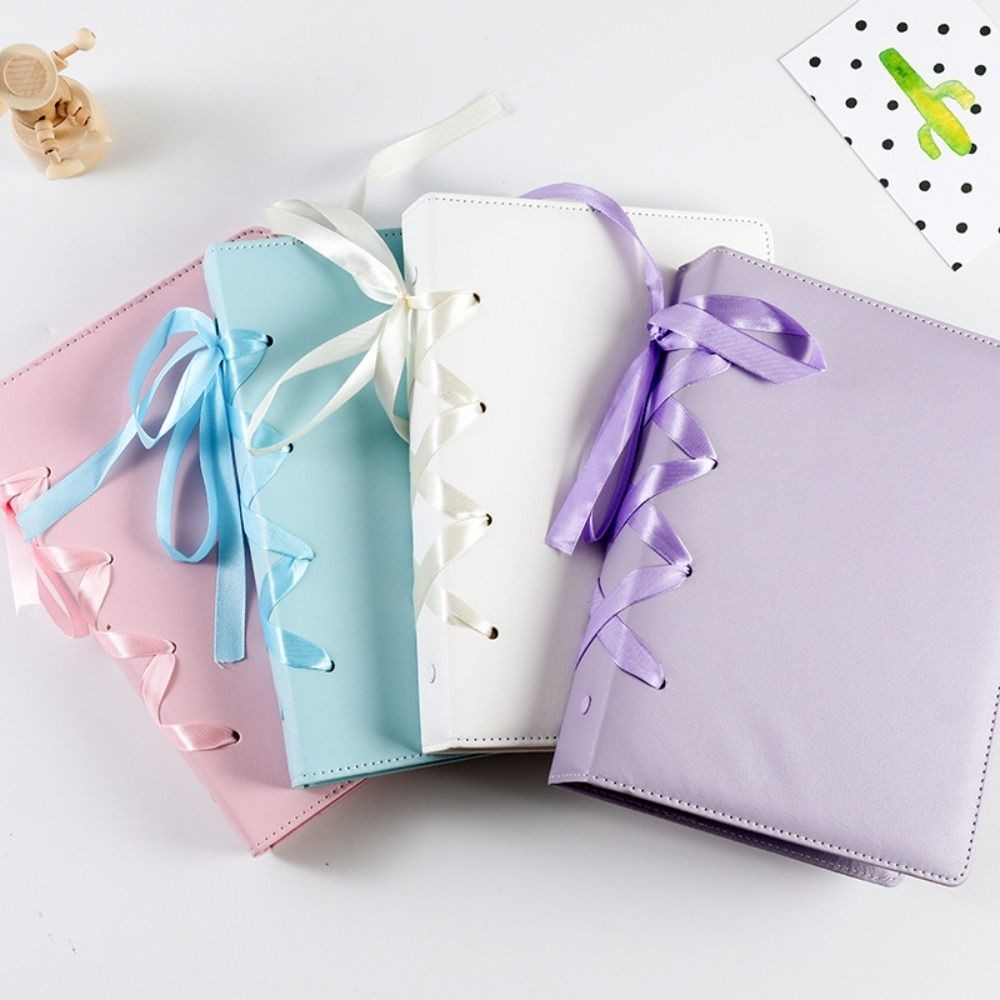 

INS K-Pop Star A5 Binder Album PU Leather Photo Book with Photocard Holder Pure Color Scrapbooking Collection Bow Decor