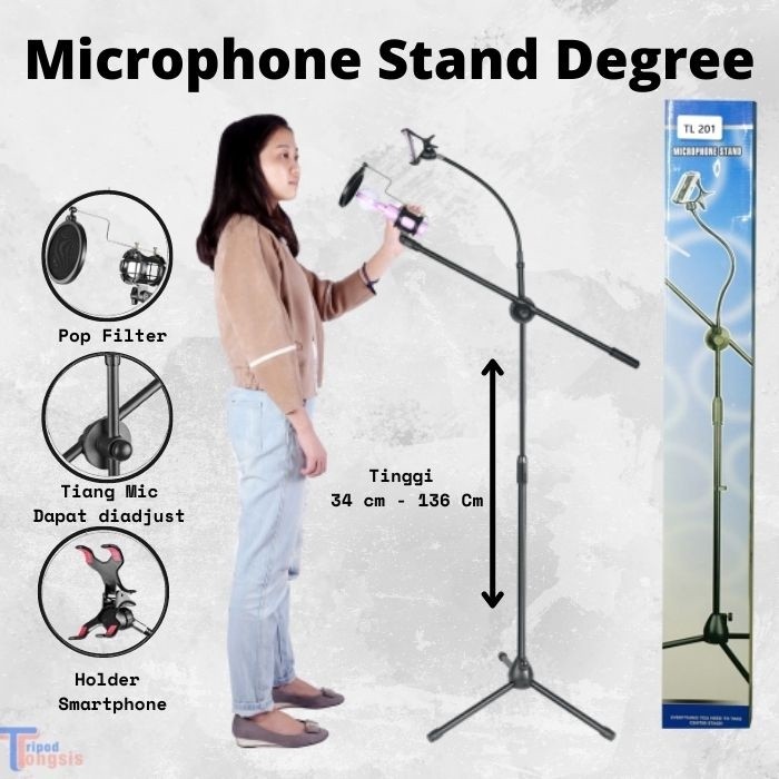 Stand Mic Berdiri Karoke Panjang + Holder HP Plus Microphone Stand 360 Degree Tripod Mic Berdiri
