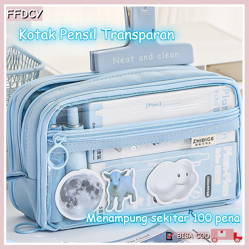 

Tempat Alat Tulis Tas Pensil Kapasitas Besar Kotak Pensil Transparan Aesthetic Korean Style - Desain Unik 3 Lapis Zipper Kapasitas 40+ Pensil