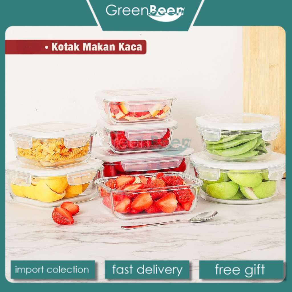 Lunch Box Kotak Penyimpanan Makan Bahan Kaca Microwave Oven Safe Bersekat /Lunch box estetik/lunch b