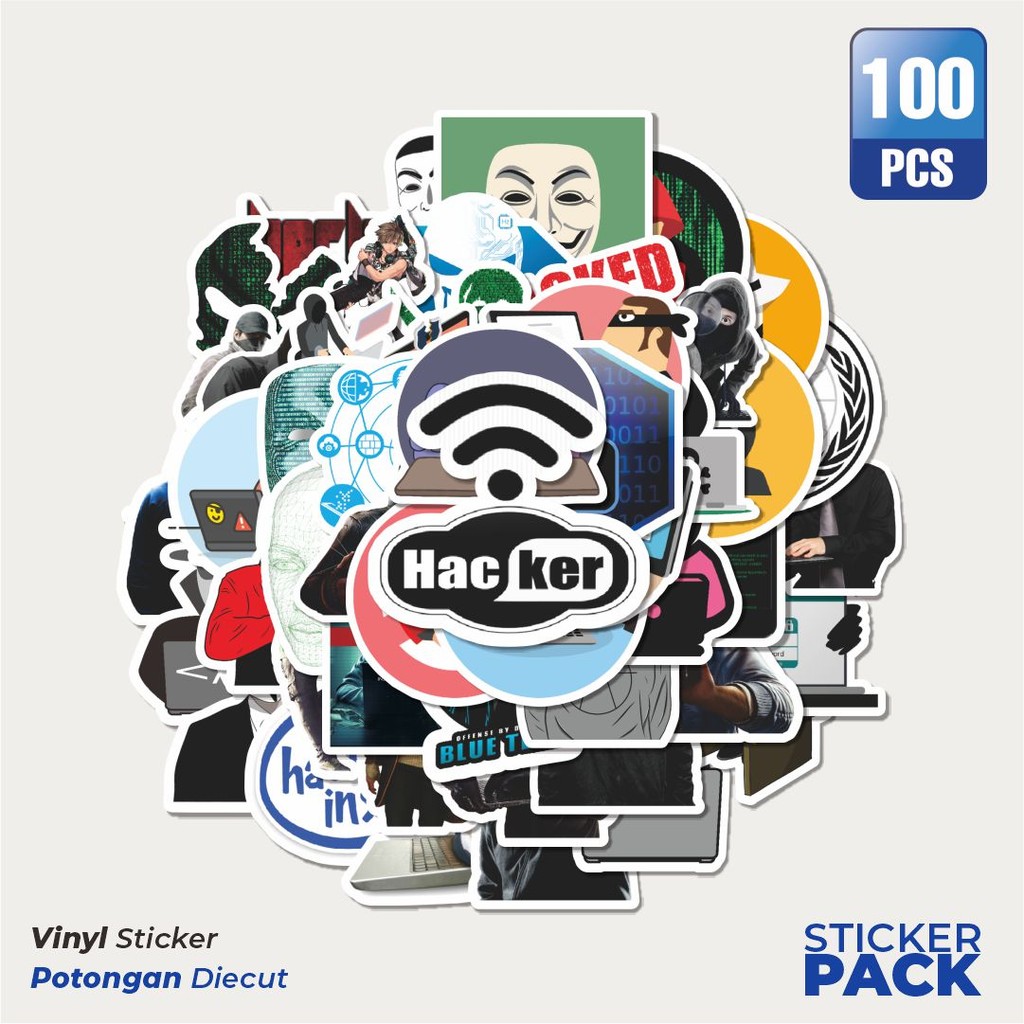 

Super Hemat! 100 PCS Stiker Hacker Series Waterproof Aesthetic- Untuk Laptop, Motor, dan Helm - Paper Stationery Pack