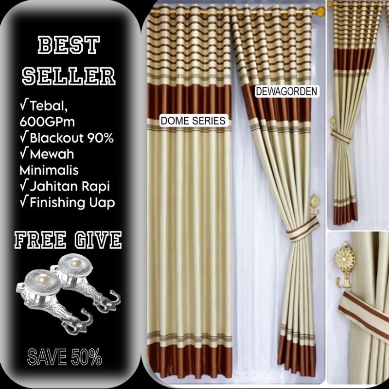 Gorden Jendela Pintu Blackout Motif Minimalis Abu Hitam Gold Coklat Aesthetic Panjang 250cm - 270Cm