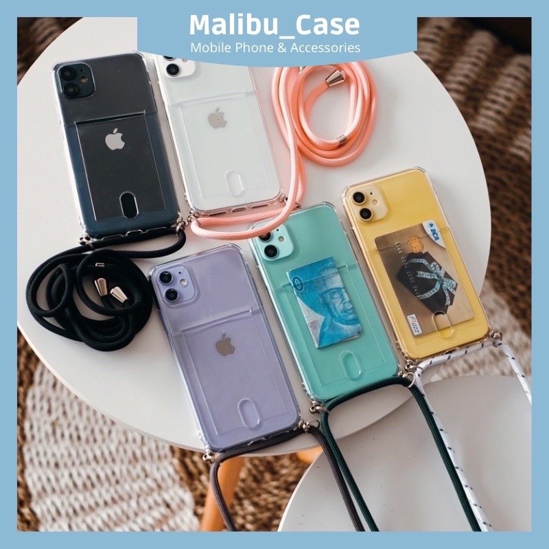 NEW SLING + POCKET / WALLET CARD SLOT CASE IPHONE 12 13 MINI 6 6G 6S 7 8 SE2020 PLUS LANYARD TALI PE