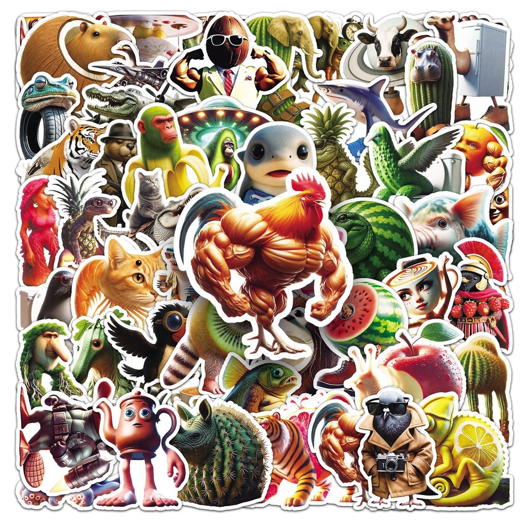 

50PCS New Funny Meme Tung Tung Sahur Italian Brainrot Creative Desktop Decoration Collection Ornaments Funny Waterproof Stickers