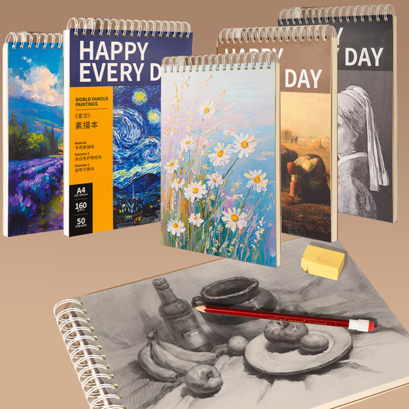 

A4 Coil Sketchbook 50 Sheets/100 Pages Thickened 160gsm Paper for Student Artist Painting Graffiti Design Outdoor Sketch