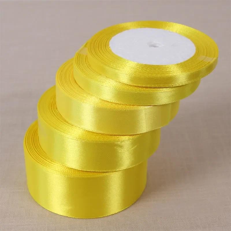 

6mm 10mm 15mm 20mm 25mm 40mm 50mm Yellow Silk Satin Ribbons Christmas Wedding Party Decoration Gift Wrapping DIY Crafts Ribbons
