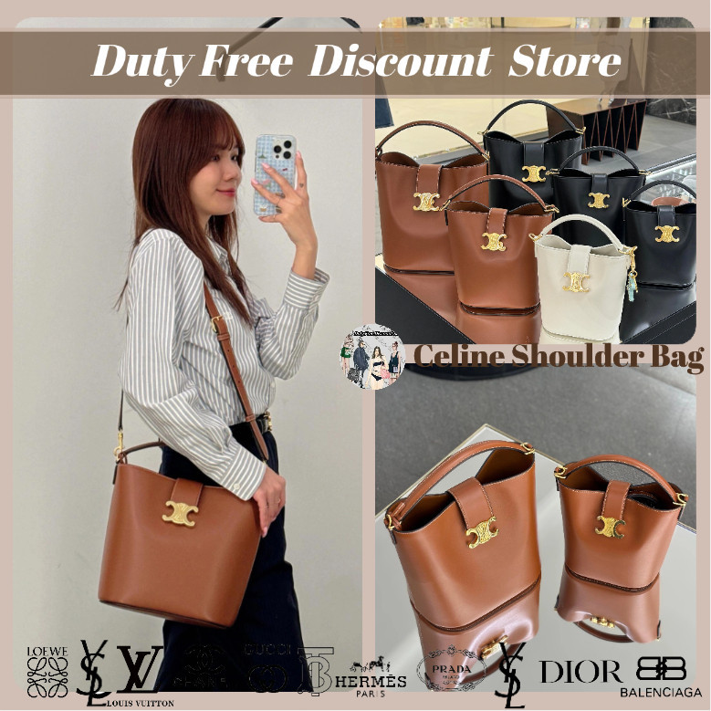 CELINE LOUISE Mini Smooth Calf Leather Bucket Bag Tas Tote Bag Wanita Tas Bahu Miring Mini & Kecil &