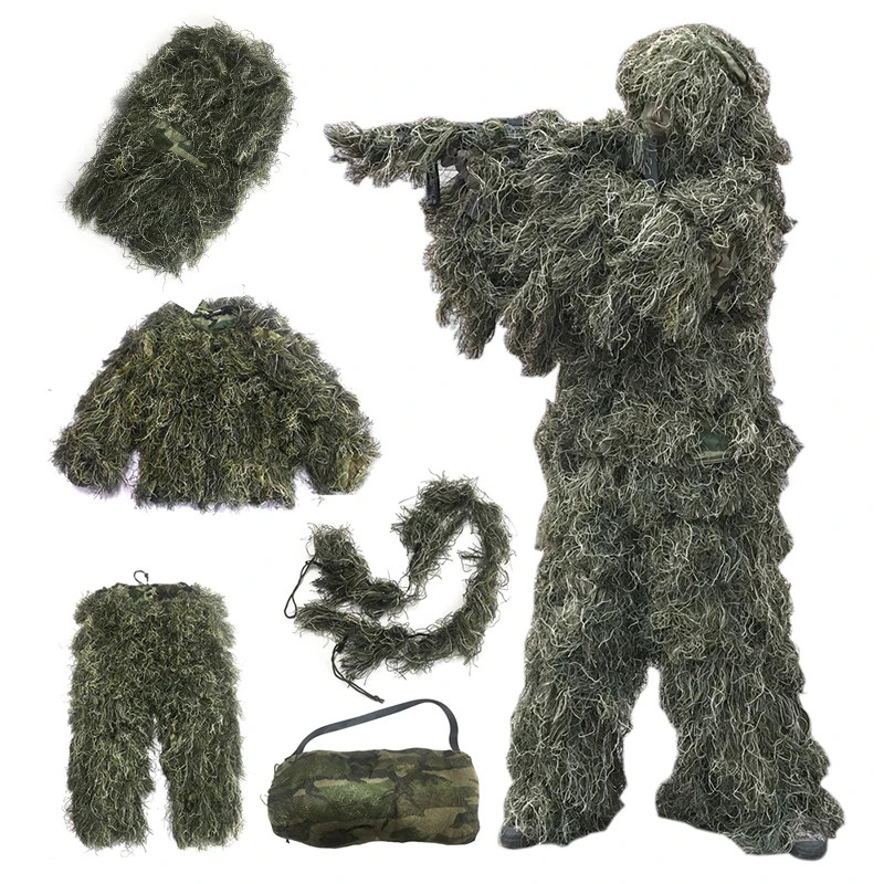 5pcs/set Camouflage Ghillie Suit Yowie Sniper Tactical Clothes Camo Suit for Hunting Paintball Ghill