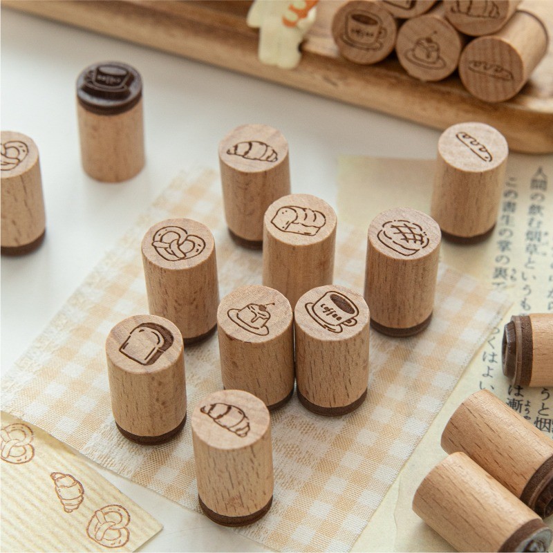 

1pc Bread Coffee Wooden Mini Decorations Prints Stamps Seal DIY Crafts Supplies Scrapbook Envelope Stamps Student Supplies