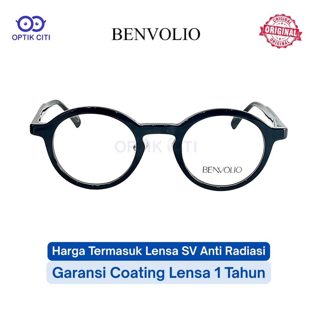Frame Kacamata Vintage Bulat Tebal Pria Wanita Bonvolio BV 6011 Original - Hitam Glossy