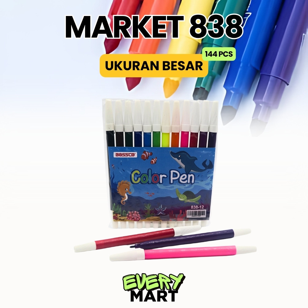 

(1 GROSS) Spidol BOSSCO 12 WARNA BESAR 838/ Spidol 12 warna BOSSCO 838/ BOSSCO pw 12 warna BESAR