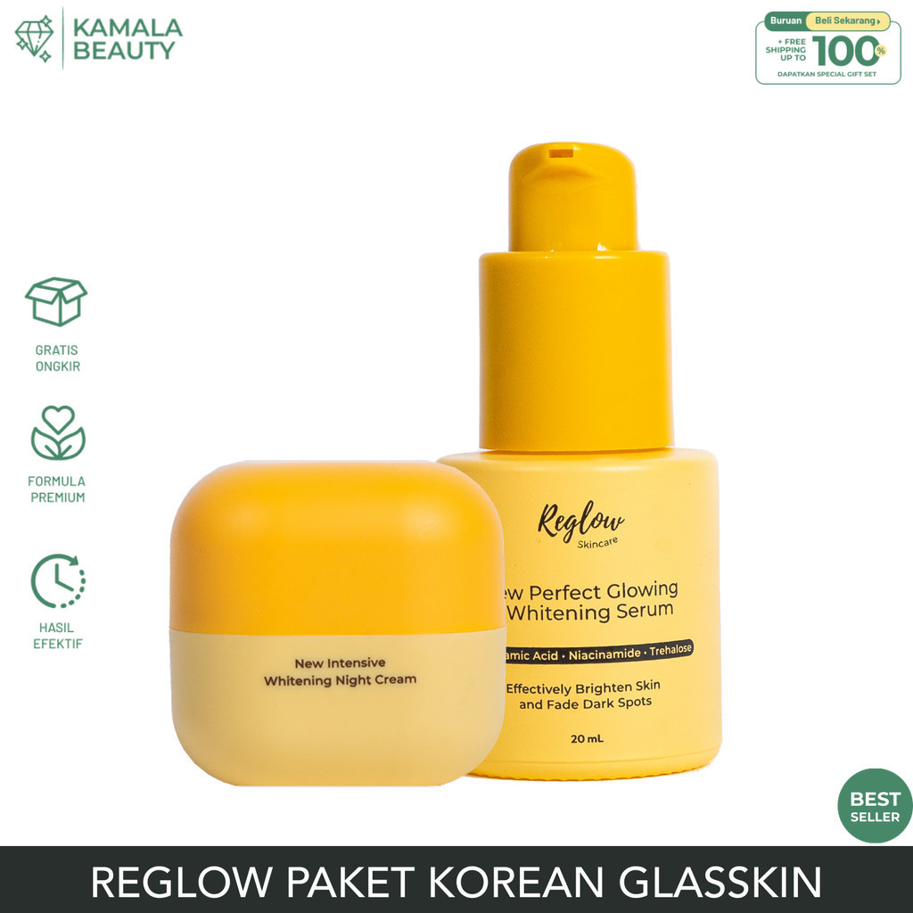 Paket Skincare Serum Wajah Jerawat dan Night Cream Anti Aging Reglow Skincare Paket Korean Glasskin