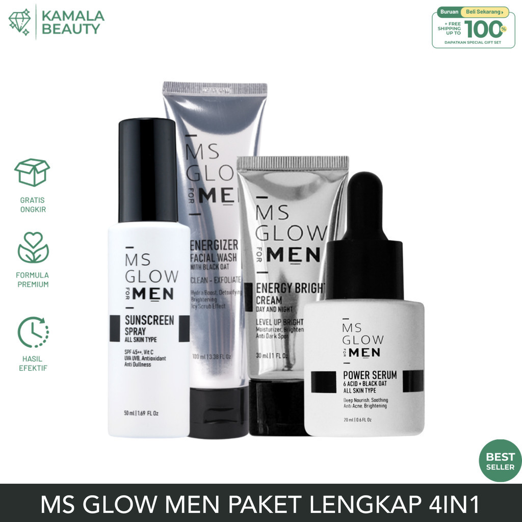 Skincare Pria Berjerawat Berminyak Ms Glow For Men Mencerahkan Wajah Ms Glow Men Paket Lengkap 4in1