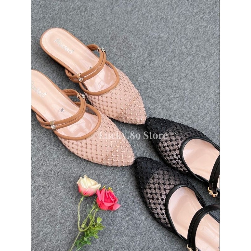 NK89IK FLADEO Sandal Wanita Brukat Heels 3cm Sendal Pesta Cantik