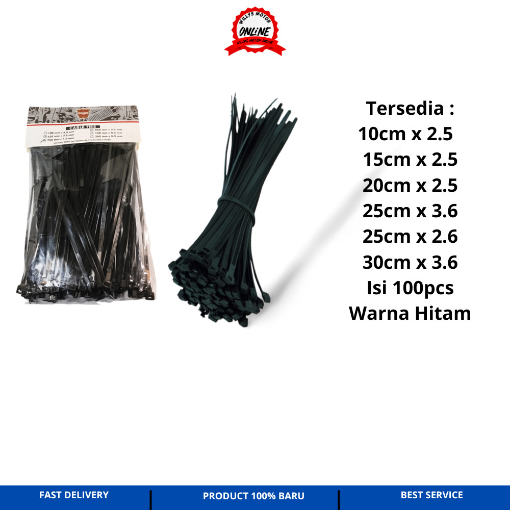 

KABEL TIES TALI RIPET UKURAN 10CM 15CM 20CM 25CM 30CM 1PACK 100PCS WARNA HITAM TALI RIPET