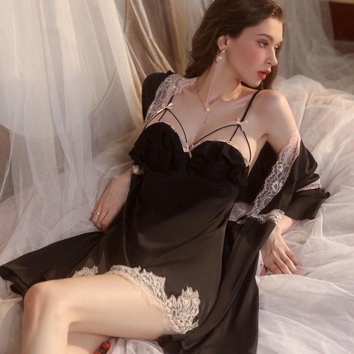 LUXLACE daster kekinian terbaru daster kencana ungu Set gaun tidur temperamen wanita gaya baru, piya