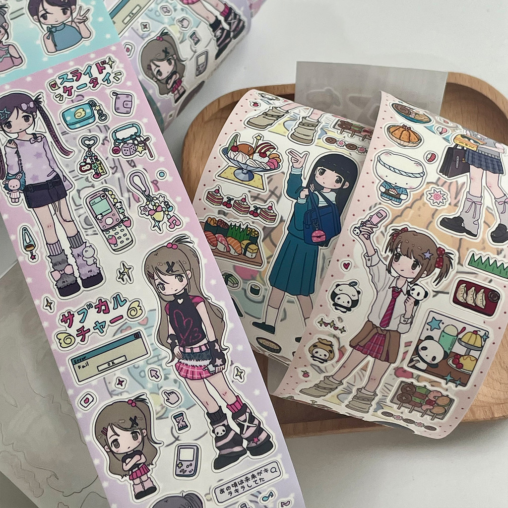 

Kawaii Adhesive Tape for Scrapbooking Cute Character Stickers Girl's Daily Routine Diy Phone Luggage Motorcycle Laptop