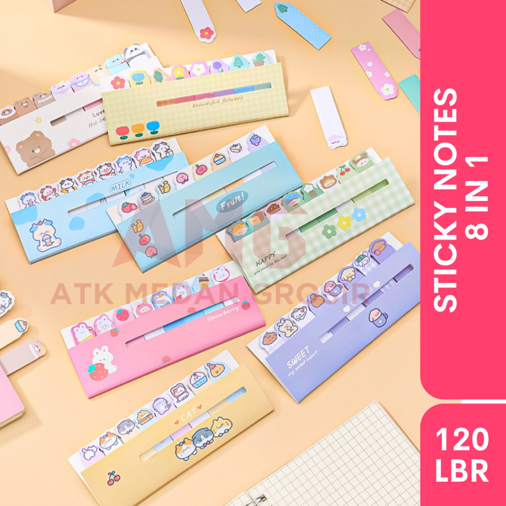 

STICKY NOTES PEMBATAS BUKU 8 IN 1 SET 120 LEMBAR