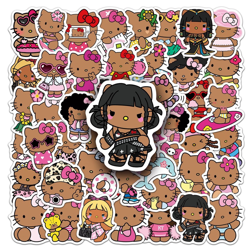 

10/30/50PCS Black Skin Hello Kitty Stickers Cute Sanrio Doodle Creative Decal Kids Toy Gifts DIY Water Cup Guitar Scrapbook