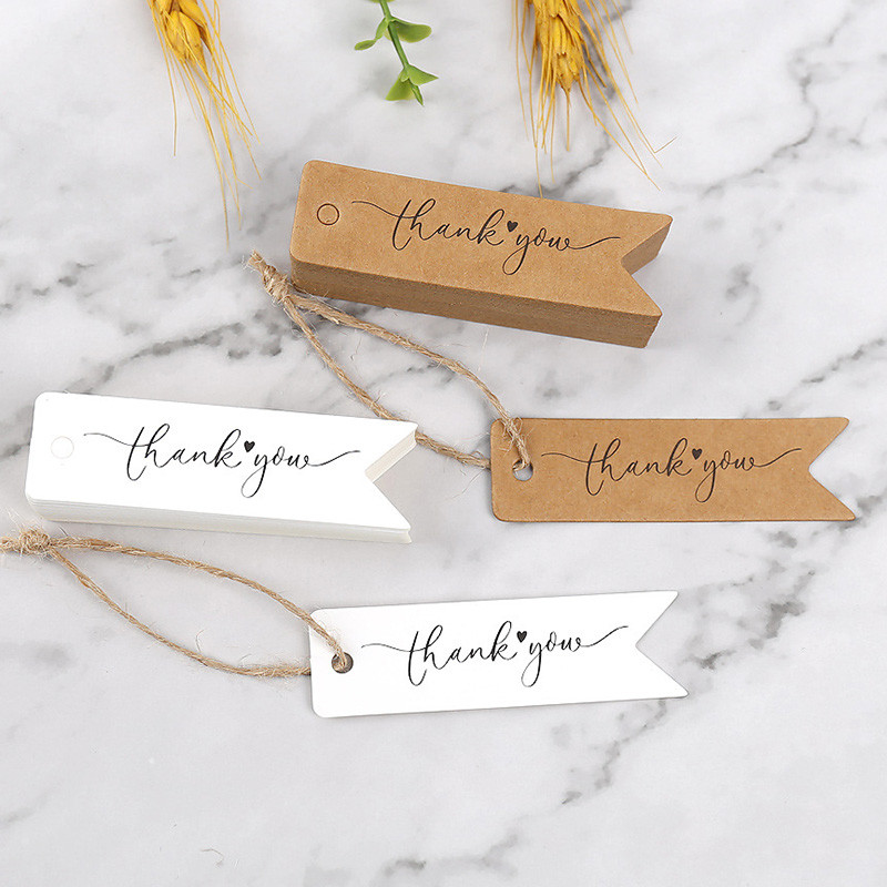 

100pcs Thank You Gift Tags White Kraft Paper Cards DIY Scrapbooking Supplies Small Business Package Hang Tag Party Decoration