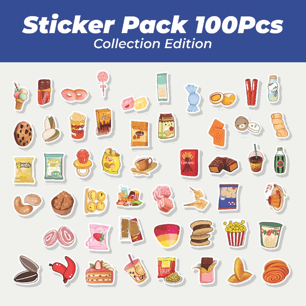 

Hot Stiker Cemilan Makanan Santai Lucu Anti Air Stikers Berperekat Waterproof Sticker Decal Buat Motor Helm Buku Journal Koper Casing HP Laptop Botol Minum