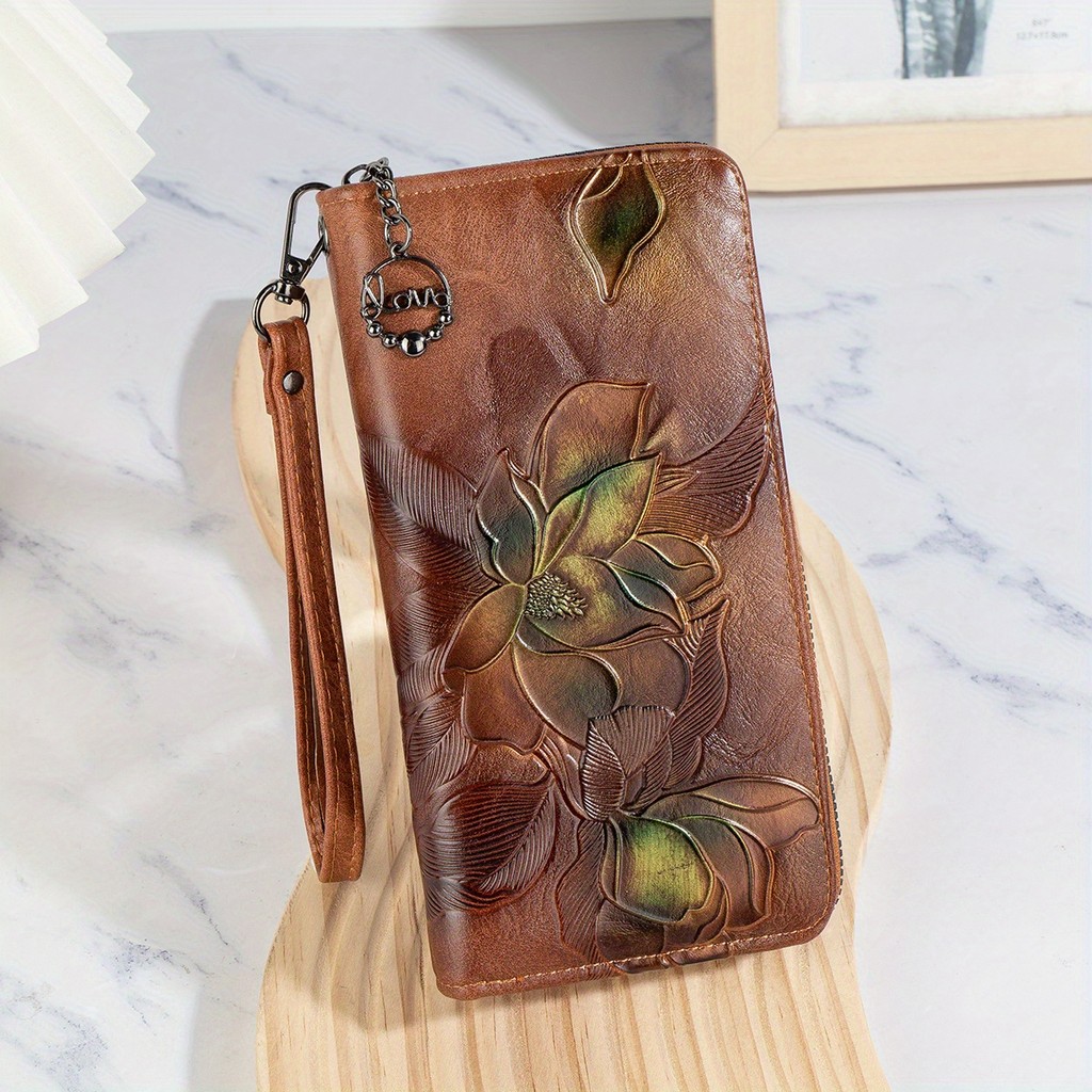 New retro wallet long embossed embossed change bag zipper wallet pattern multi-card position clutch 