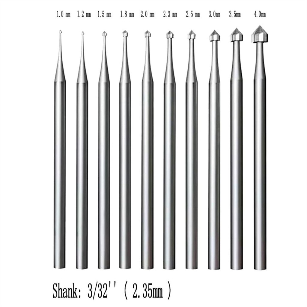 

10 Pcs Jewelry Setting Burr - 3/32Inch Shank Stone Setting Burs Cylinder - Cone Shape Lapidary Making Tools ZJY