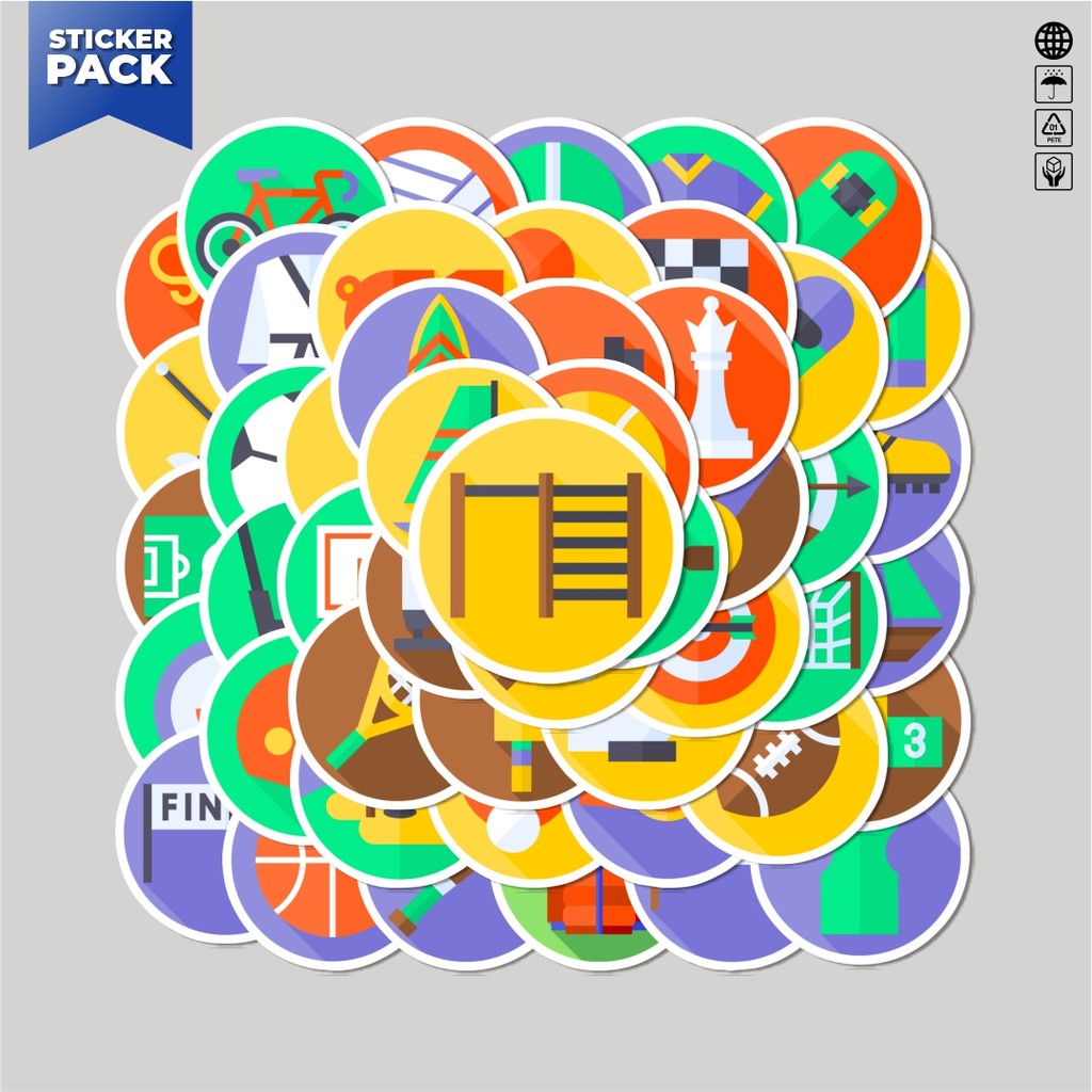 

[100PCS]Stiker Pack Stiker Sport Icon Pack [Paket Ikon Olahraga] Aesthetic Vinyl Anti Air Dekorasi Sticker Laptop Buku Journal Koper Helm Casing HP Gitar Helm Skateboard