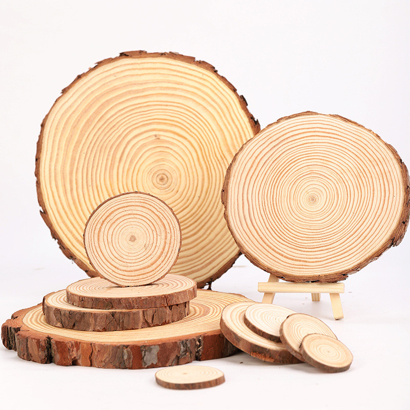 

New 3~12cm Natural Pine Round Unfinished Wood Slices Circles With Tree Bark Log Discs DIY Crafts Wedding Party Painting