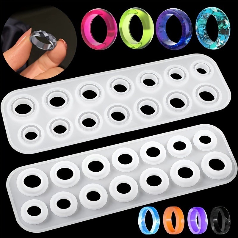 

DIY Silicone Resin Ring Molds Kit - 14 Sizes, Round & Rhombic Shapes, Easy Demolding - Craft Custom Jewelry!