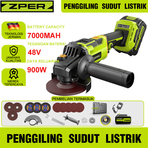 TEAMOR ZPER Penggiling gerinda Baterai Tanpa Kabel Penggiling Sudut Penggiling Manual TANPA SIKAT Mu