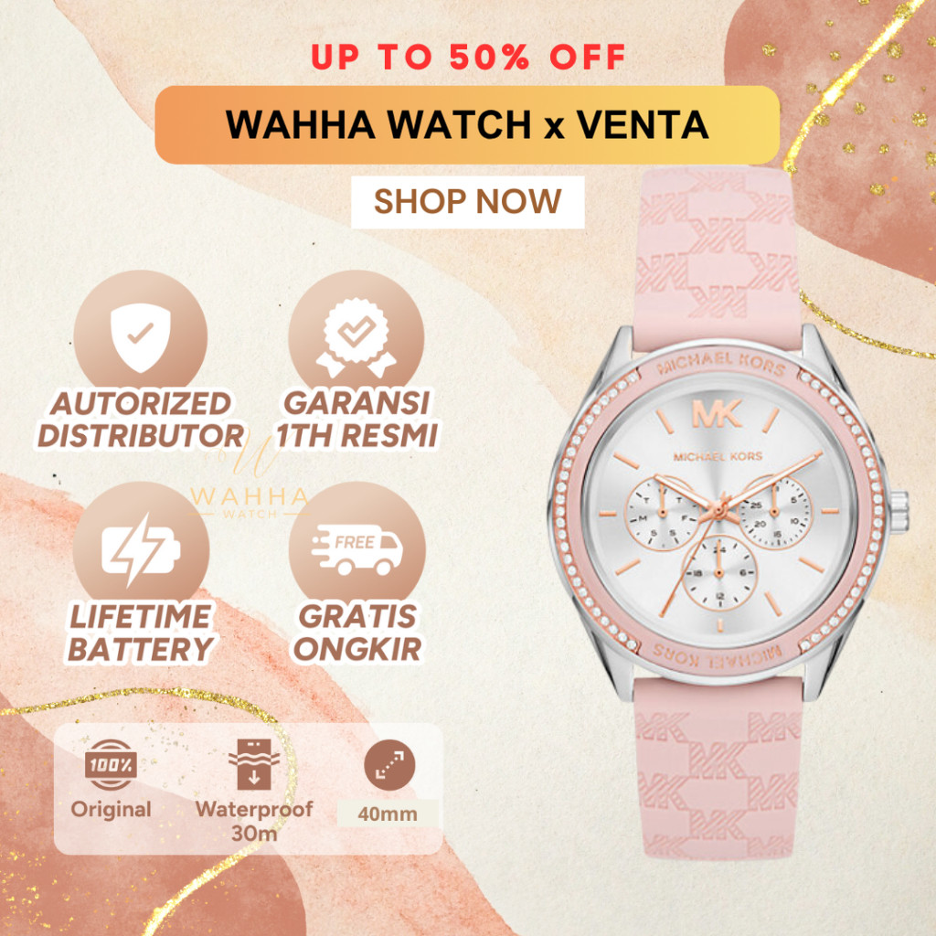 Jam Tangan Wanita  Outlet Jessa MK7268 Chronograph Watch Pink Strap Women Watch's [BERGARANSI]