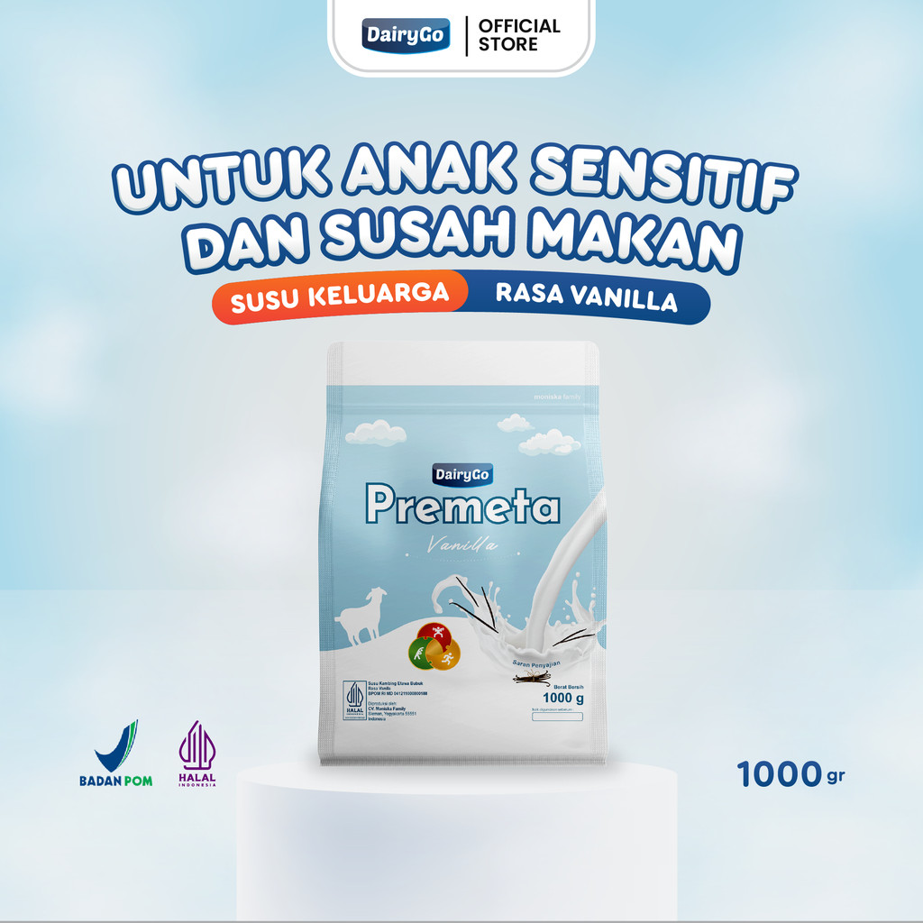 

Susu Kambing Etawa Bubuk Rasa Vanila 1 Kilogram Bantu Lancarkan Pencernaan DairyGo Premeta