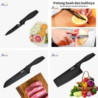 PISAU SET PREMIUM PISAU DAPUR MEMOTONG DAGING PENGUPAS BAWANG/SAYURAN/BUAH WARNA HITAM MARBLE KNIFE 