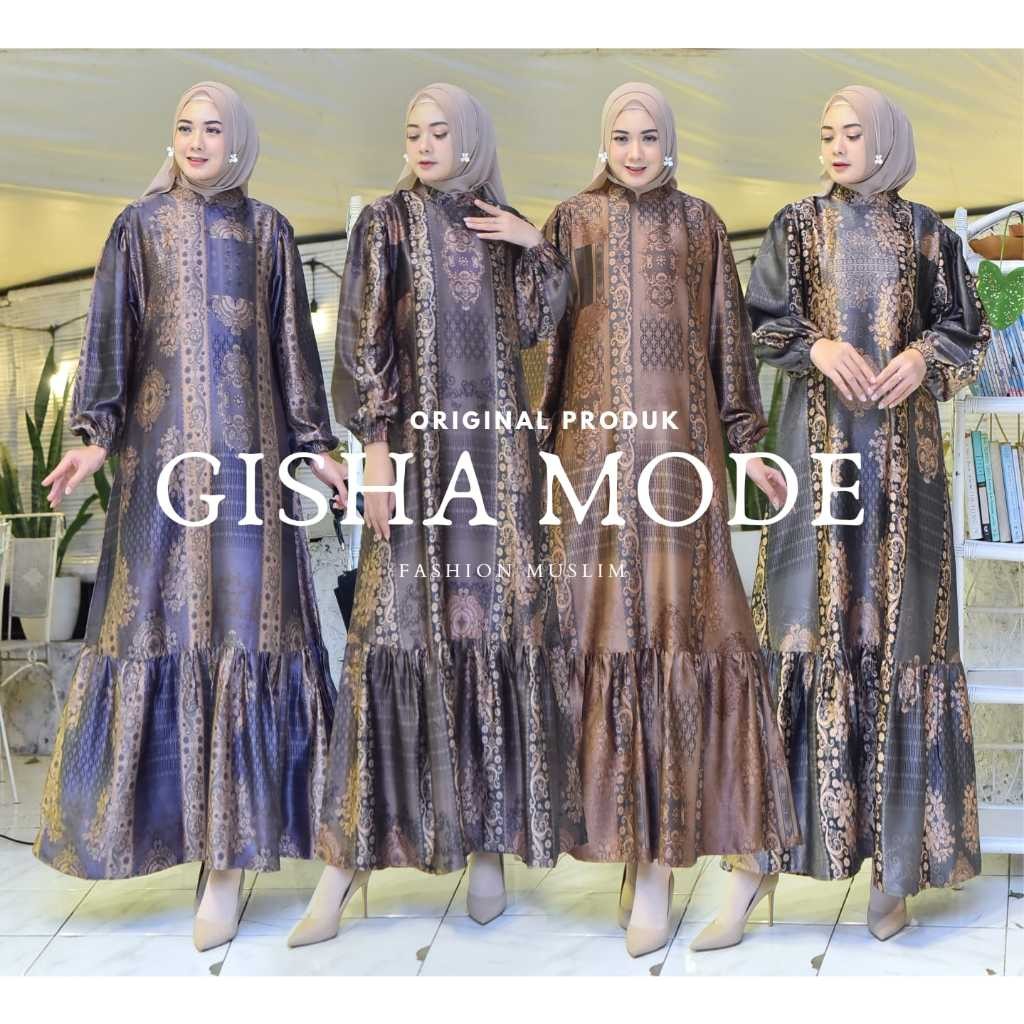 DRES GAMIS NARISSA ETNIK JUMBO LD 130 CM (GISHA ORIGINAL) SILK PREMIUM/MOTIF TERBARU/TANGAN BALON/BU