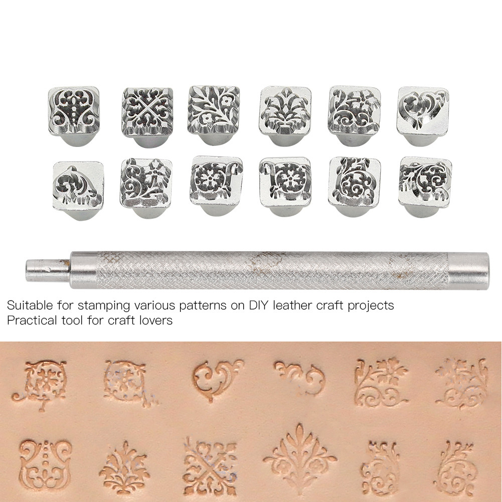 

Zinc Alloy Stamping Pun- Tool Stamping Pun- Tool Tang Flower Design DIY Vegetable Leather Stamper + Handle