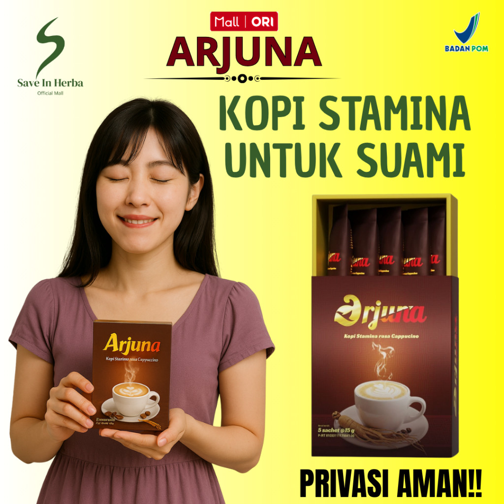 

RECENT SL !!! Extra Gratis Ongkirr Kopi Arjuna kopi kuat Tahan lama pria Energi penjaga stamina BPOM - 1 box 5 saset Halal BPOM New SL ~aidenstoree