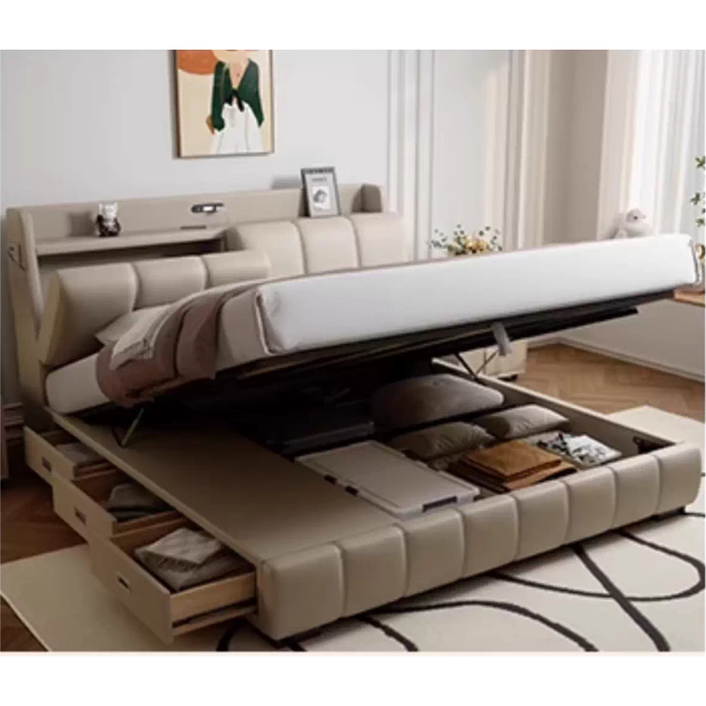 DIPAN HIDROLIK MODERN BEAM MAHOGANY FOAM KULIT SINTETIS / DIPAN HIDROLIK / DIPAN MODERN / DIPAN STOR