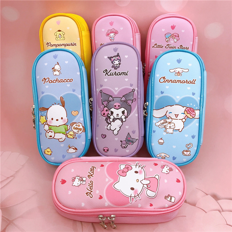 

New Sanrio Pu Pencil Bag Kuromi Cinnamoroll Zipper Cute Stationery Box For School Students School Supplies Pen Case Card Holder
