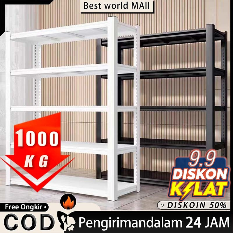 

【Menahan Berat 1000kg】Rak Besi Siku 5 Susun Rak Besi Siku Kokoh Rak Besi Serbaguna Rak Gudang Serbaguna Besi 100% 120*40*200cm