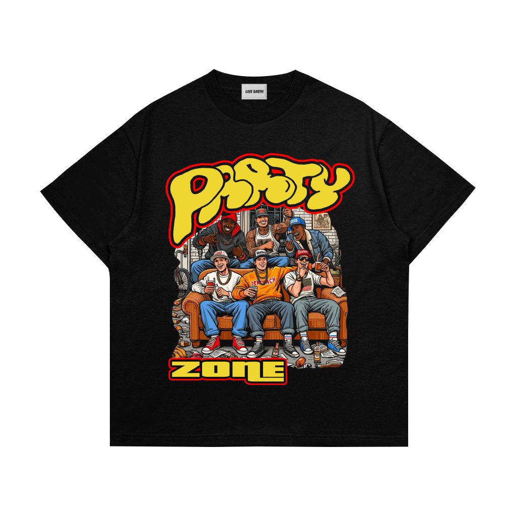 ST.MF_ T-Shirt  PARTY ZONE T-shirt Reguler Pria & Wanita Baju Kaos Hitam Cotton Combed Tebal