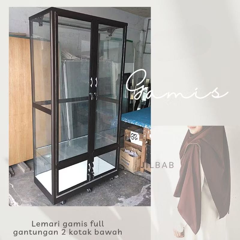 lemari gamis  aluminium kaca 2 pintu full gantungan