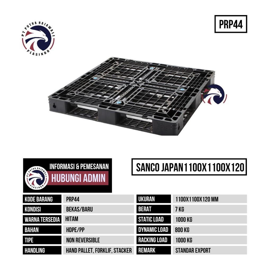 

Pallet Plastik Baru Ukuran 1100x1100x120 mm - PRP44 - Hitam